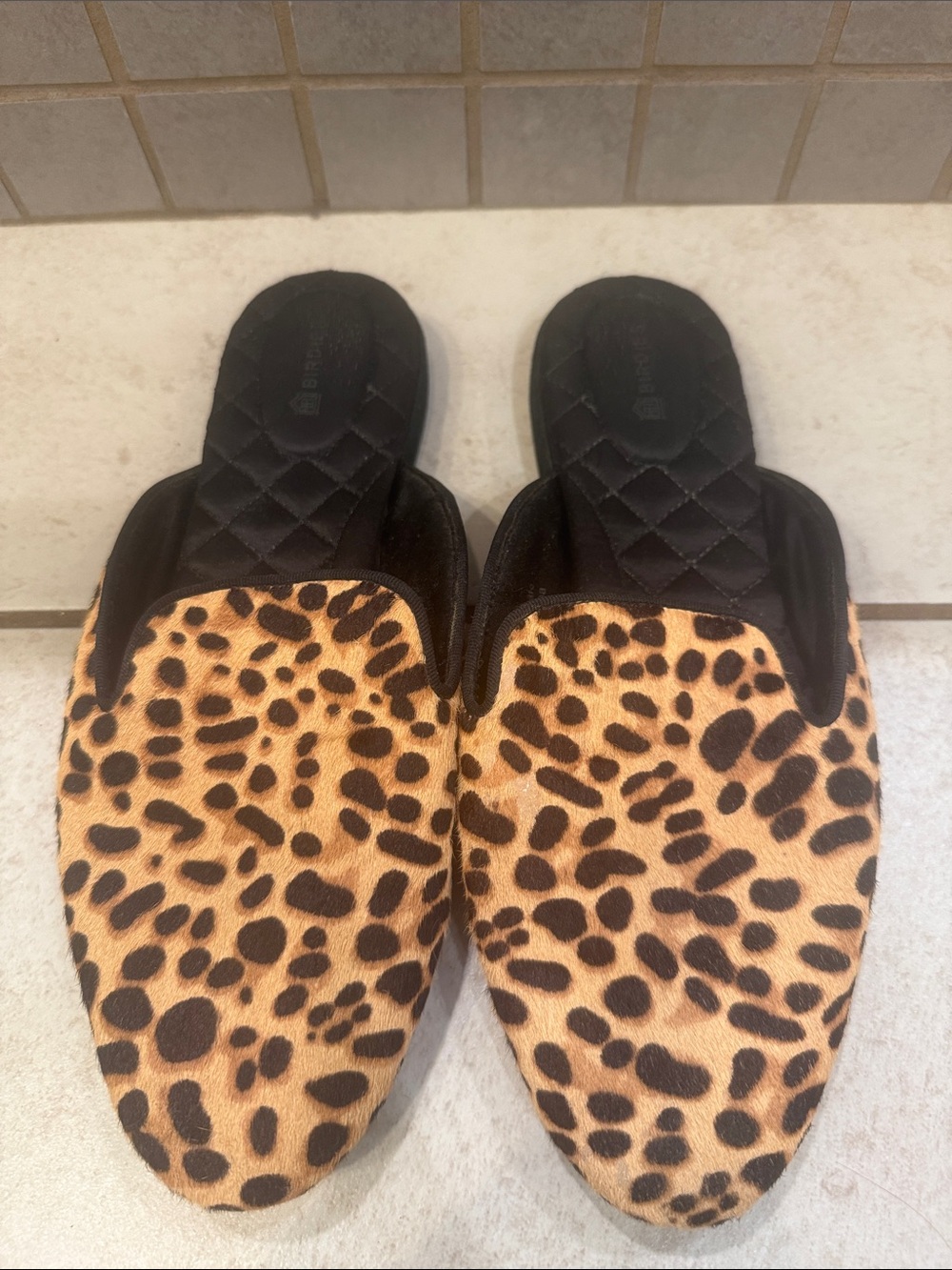 Birdies Leopard Print Slip-On Mules - Black & Tan